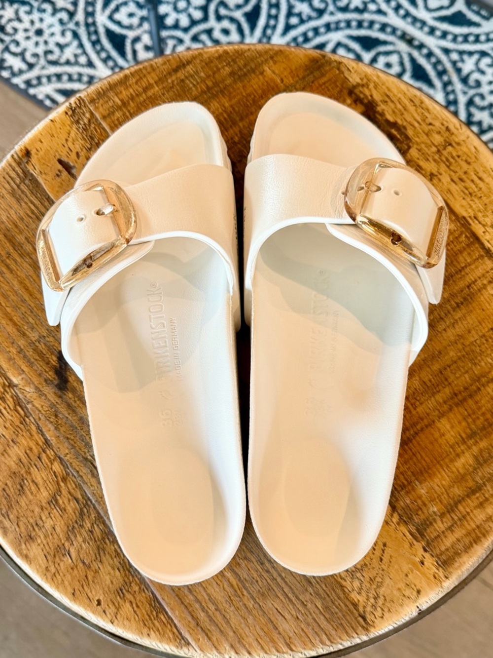 Birkenstock White EVA Madrid Sandals with Rose Gold Buckles - Picture 5 of 10